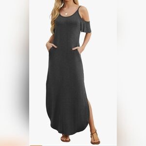 GRECERELLE Women's Summer Casual Loose Long Dress Strapless Strap Cold Shoulder